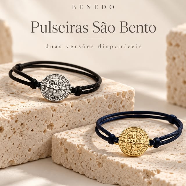 Pulseiras São Bento com medalhas prateada e dourada